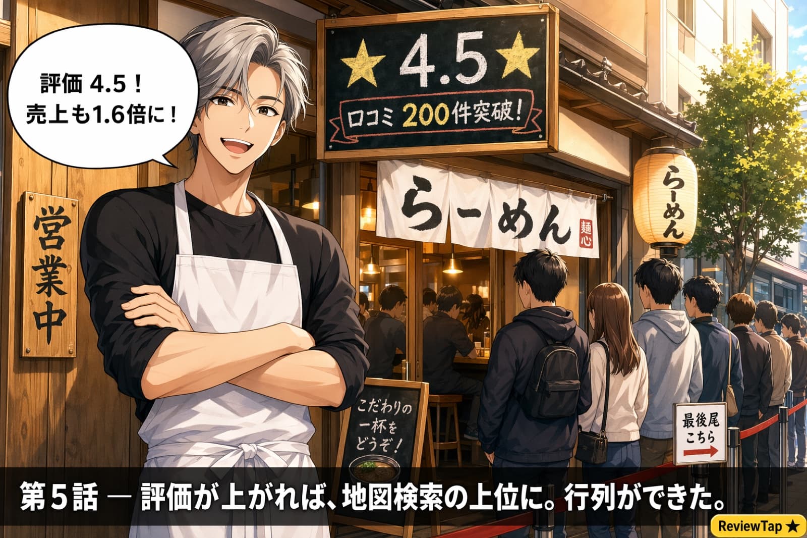 ★4.5を達成、行列ができたラーメン店